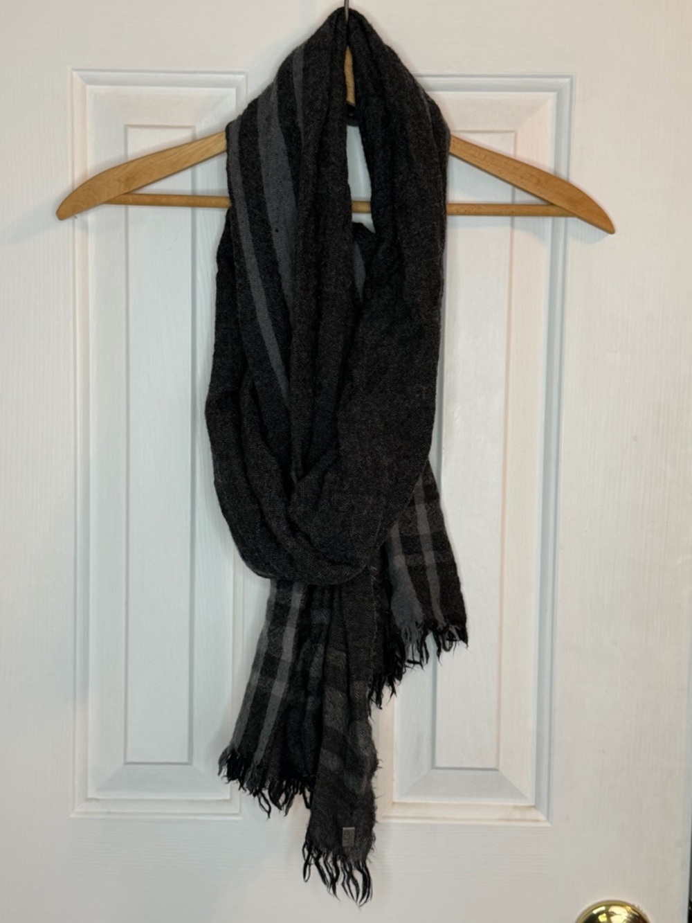 UGG Unisex Scarf, Black & Grey with Fringe Edges
